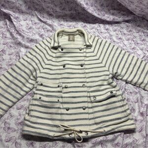 🪄 Womens Gray Striped Pea Coat